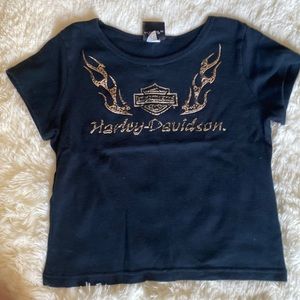 Navy blue Harley-Davidson baby tee, with grey textured design.